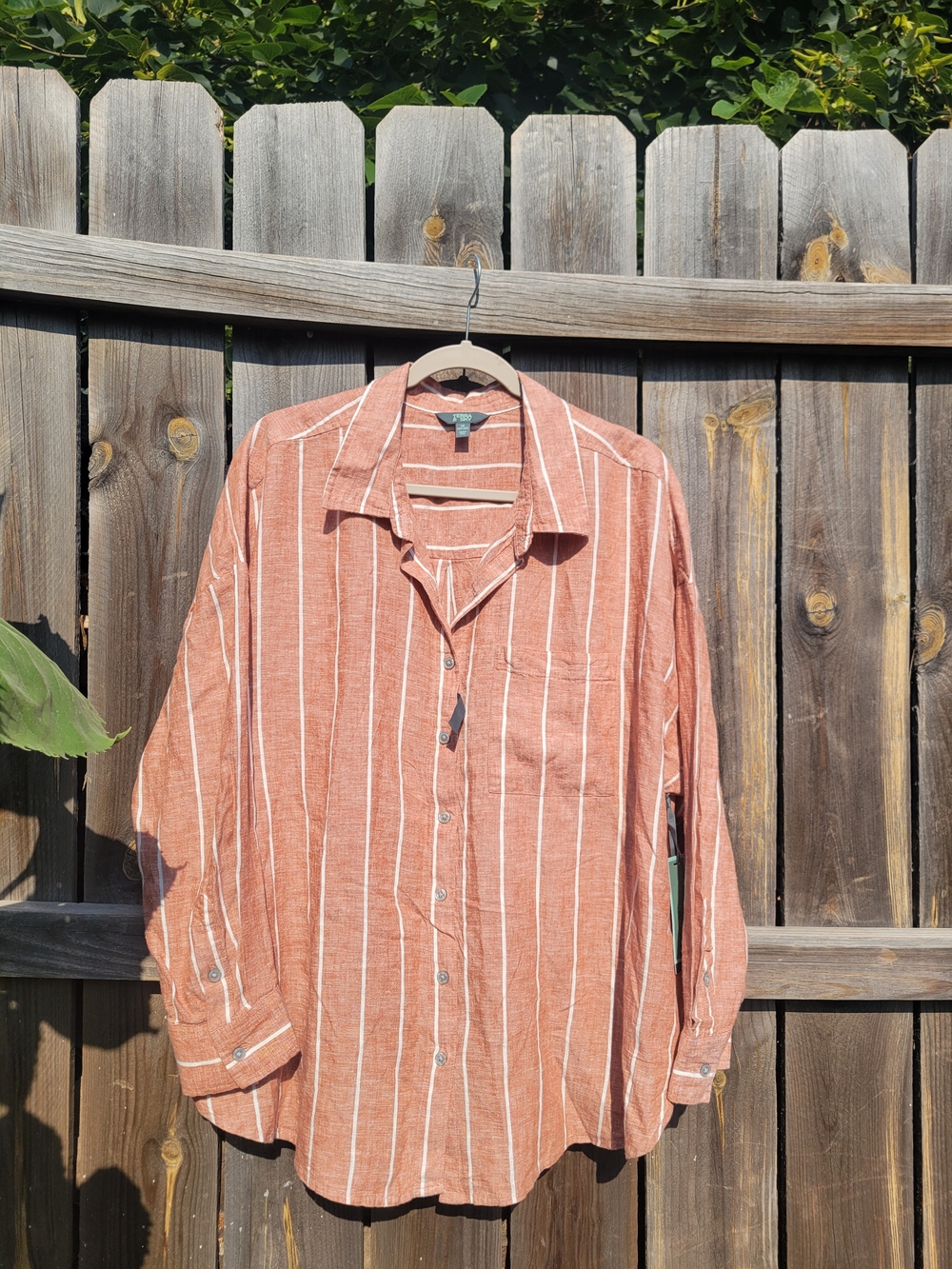 Terra Sky Women 1X Pink Button Boyfriend Blouse Peasant Tunic CoastalGrandma NEW